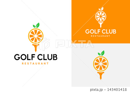 Orange Fruit Golf Tee Logo Creative Citrus Juice and Sports Emblem Vector 143401418