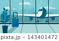 airport waiting lounge and airplane outside large window 143401472