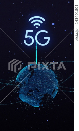 Vertical video. Global networking and digital future. 5G with glowing lines radiating outward, power and speed. Vertical video. Global networking and digital future. 5G with glowing lines radiating outward, power and speed. 143401801