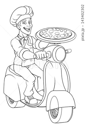 Chef Pizza Delivery Scooter Moped Motorcycle Cook 143402302