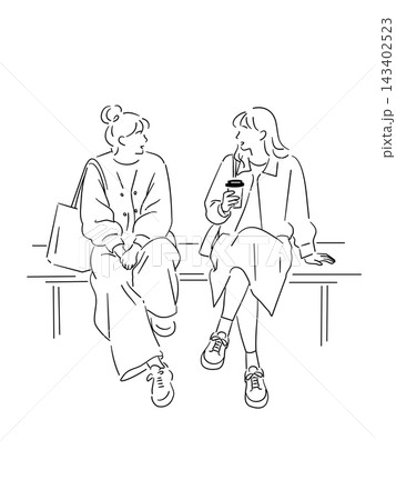 会話する二人の人物のシンプルな線画イラスト 会話する二人の人物のシンプルな線画イラスト 143402523