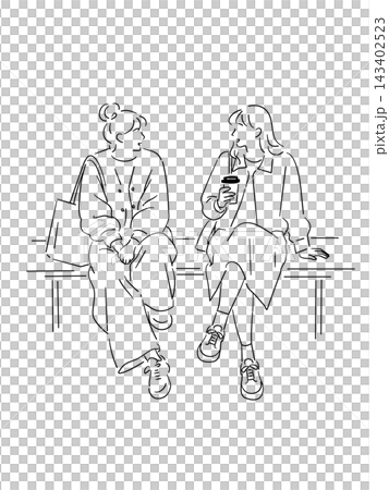 会話する二人の人物のシンプルな線画イラスト 会話する二人の人物のシンプルな線画イラスト 143402523