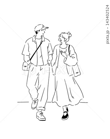 会話する二人の人物のシンプルな線画イラスト 会話する二人の人物のシンプルな線画イラスト 143402524