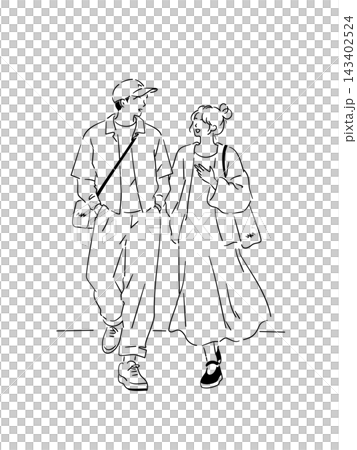 会話する二人の人物のシンプルな線画イラスト 会話する二人の人物のシンプルな線画イラスト 143402524