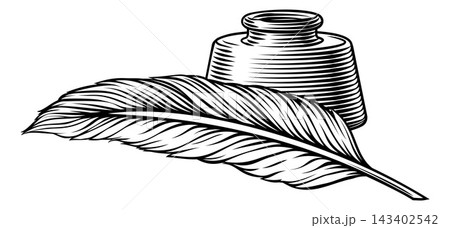 Ink Pen Feather Quill and Inkwell Illustration Ink Pen Feather Quill and Inkwell Illustration 143402542