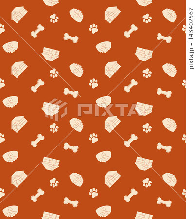 Seamless Pet Dog Pattern Paw Bone House Print 143402567