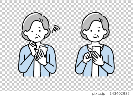 Illustration of a senior woman operating a smartphone 143402985