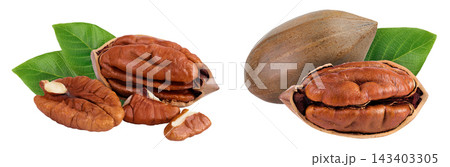 broken pecan nut isolated on white background with full depth of field broken pecan nut isolated on white background with full depth of field 143403305