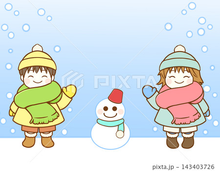 雪だるまと子どもたち(笑顔) 雪だるまと子どもたち(笑顔) 143403726