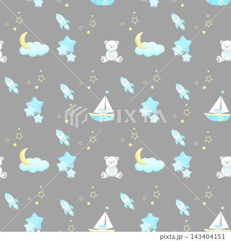 Adorable children's seamless pattern with elements on soft grey background Adorable children's seamless pattern with elements on soft grey background 143404151