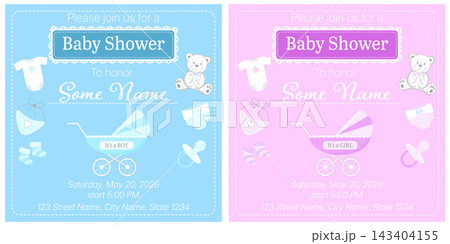 Baby Shower Invitation Design Featuring Boy and Girl Themes with Stylish Illustrations and Details 143404155