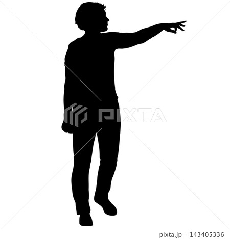 Black silhouette of a woman standing with raised arms in a joyful pose isolated on a white background. Black silhouette of a woman standing with raised arms in a joyful pose isolated on a white background. 143405336