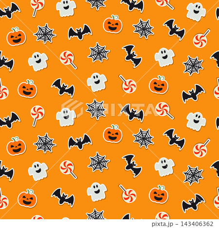 Cute halloween seamless pattern. Flat pattern design for halloween celebration. Cute halloween seamless pattern. Flat pattern design for halloween celebration. 143406362