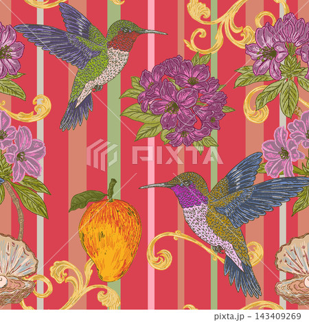 tropical background with birds and flowers tropical background with birds and flowers 143409269