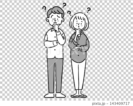A couple with questions, full body, vector (monochrome) A couple with questions, full body, vector (monochrome) 143409717