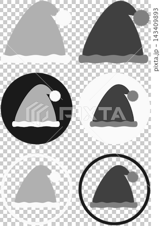 Complete set of Santa hat icon illustrations / Christmas materials including standard, round background, and circular frame. Complete set of Santa hat icon illustrations / Christmas materials including standard, round background, and circular frame. 143409893