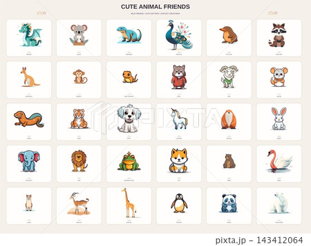 Cute Animal Friends with Wildlife Birds and Fantasy Creatures Cute Animal Friends with Wildlife Birds and Fantasy Creatures 143412064