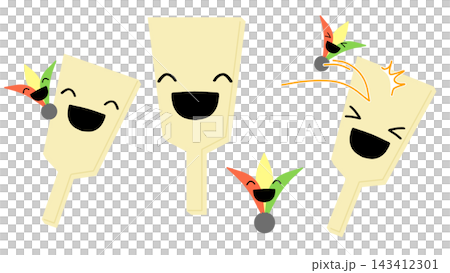 顔を描いた羽根つきの羽子板と羽根のイラストセット 顔を描いた羽根つきの羽子板と羽根のイラストセット 143412301