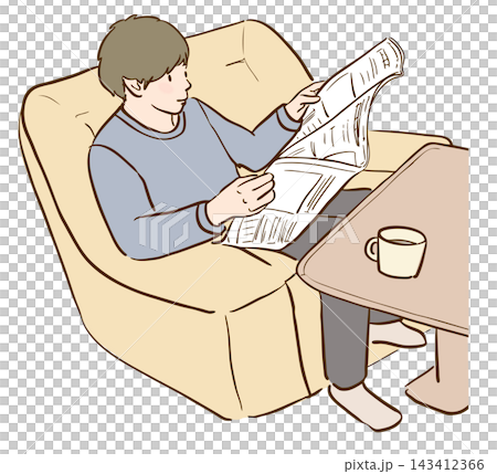 ソファーに座って新聞を読む男性のイラスト 143412366