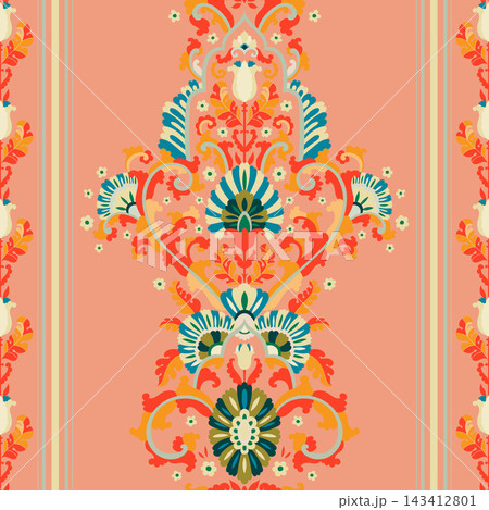 Peach Coral Vintage Floral Damask Border Peach Coral Vintage Floral Damask Border 143412801