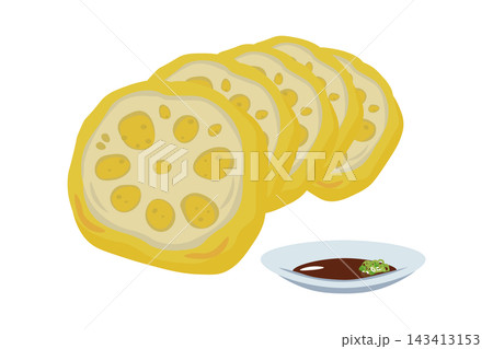 からし蓮根の盛り付けイラスト(醤油と小口ネギ付き) からし蓮根の盛り付けイラスト(醤油と小口ネギ付き) 143413153