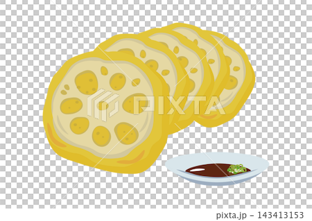 からし蓮根の盛り付けイラスト(醤油と小口ネギ付き) からし蓮根の盛り付けイラスト(醤油と小口ネギ付き) 143413153