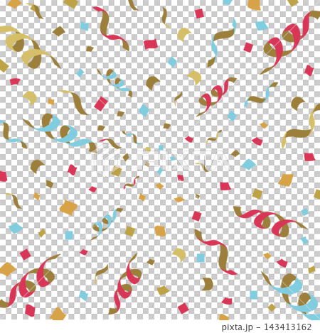 White square background with ribbons and confetti, full surface. White square background with ribbons and confetti, full surface. 143413162