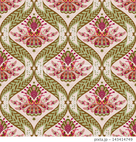 Green Pink Floral Damask Motif 143414749