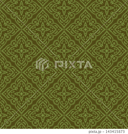 Olive Green Ornamental Damask Diamond Pattern 143415873