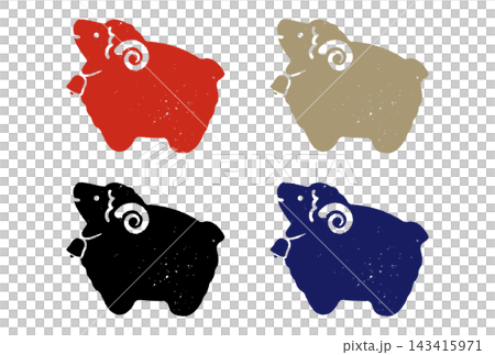 Printmaking-style sheep figurine set with distressed texture. Printmaking-style sheep figurine set with distressed texture. 143415971
