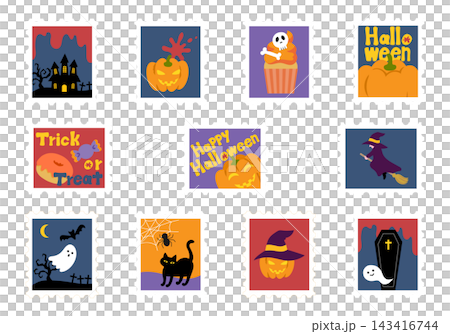 A set of stamp-style illustrations for Halloween A set of stamp-style illustrations for Halloween 143416744