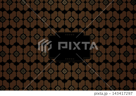 Geometric greeting card with a gold pattern on a black background, based on traditional art 143417297