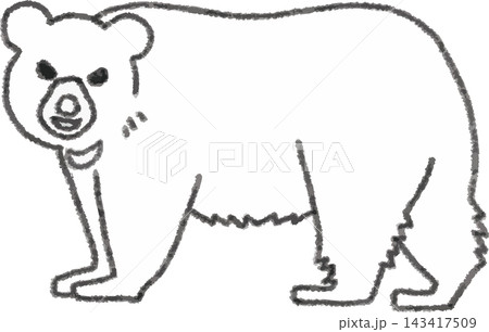 左向きで横を向く害獣クマの線画イラスト 手書き風デフォルメ(熊・人里出没・鳥獣被害・モノクロ・ぬりえ 左向きで横を向く害獣クマの線画イラスト 手書き風デフォルメ(熊・人里出没・鳥獣被害・モノクロ・ぬりえ 143417509