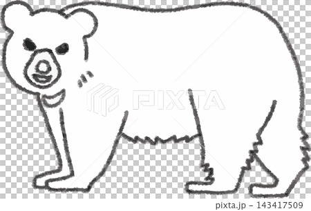 左向きで横を向く害獣クマの線画イラスト 手書き風デフォルメ(熊・人里出没・鳥獣被害・モノクロ・ぬりえ 左向きで横を向く害獣クマの線画イラスト 手書き風デフォルメ(熊・人里出没・鳥獣被害・モノクロ・ぬりえ 143417509