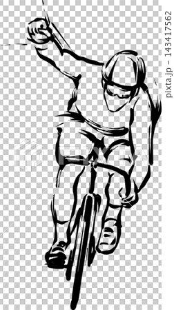 ガッツポーズをする競輪選手の墨絵イラスト 143417562
