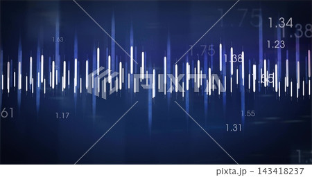 Displaying waveform of vertical bars pulsing across dashboard, with numeric tags and glow 143418237