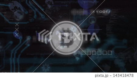 Pulsing central Bitcoin coin responding to incoming stream in network, emitting halo and pixels Pulsing central Bitcoin coin responding to incoming stream in network, emitting halo and pixels 143418478