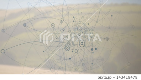 Displaying abstract node network floating over hazy backdrop, with concentric circular nodes Displaying abstract node network floating over hazy backdrop, with concentric circular nodes 143418479
