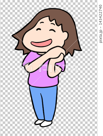 両手を頬に当ててうっとりと幸せそうに喜ぶコミカルな女性のイラスト 両手を頬に当ててうっとりと幸せそうに喜ぶコミカルな女性のイラスト 143422740