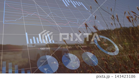 Displaying translucent data overlay covering rural land in warm late sun, with pickup and grasses Displaying translucent data overlay covering rural land in warm late sun, with pickup and grasses 143423186