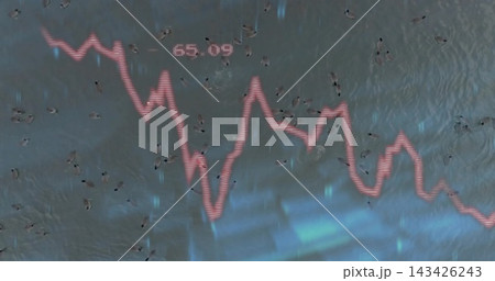 Showing neon-pink wavy chart overlay cutting over pond, label 65 143426243