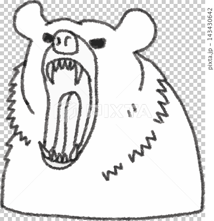 やや右を向いて吠える害獣クマの線画イラスト 手書き風デフォルメ(熊・人里出没・熊出没注意・危険威嚇・ やや右を向いて吠える害獣クマの線画イラスト 手書き風デフォルメ(熊・人里出没・熊出没注意・危険威嚇・ 143430642