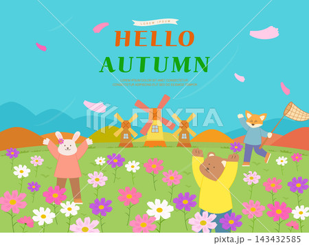 Warm and Cozy Cute Autumn Mood Illustration 143432585
