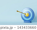 A 3D render depicts a target with an arrow striking the center. The scene is set against a light blue background. There is copy space available for 143433660