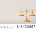 A balance scale stands on a plain background. The design highlights a finance theme and offers clear space for text. The setting provides a simple, 143433667