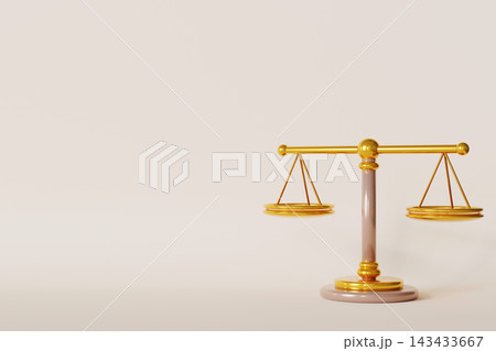 A balance scale stands on a plain background. The design highlights a finance theme and offers clear space for text. The setting provides a simple, A balance scale stands on a plain background. The design highlights a finance theme and offers clear space for text. The setting provides a simple, 143433667