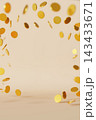 Golden coins are scattered in a circular pattern against a plain background. There is space available for text or graphics related to finance. The 143433671