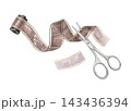 Scissors cutting photographic film with a vintage film roll and curling strip. Hand-painted watercolor illustration for photography, scrapbooking, stationery and creative projects 143436394