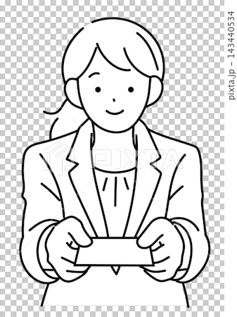 名刺を渡す女性会社員イラスト 名刺を渡す女性会社員イラスト 143440534