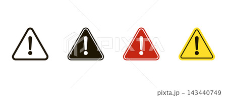 Set of warning triangle signs with exclamation marks in different color variations including yellow, red, black, and outline icons. Set of warning triangle signs with exclamation marks in different color variations including yellow, red, black, and outline icons. 143440749